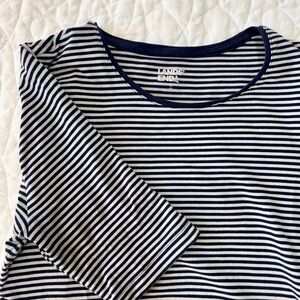 Lands' End Navy & White Small Striped Boatneck Top